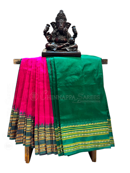Narayanpet Checks Dark Pink Pure Silk Saree