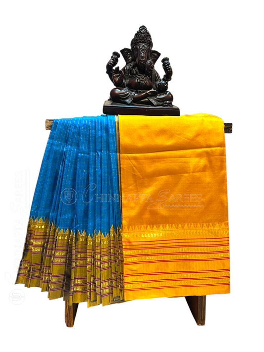 Narayanpet Checks Blue Pure Silk Saree