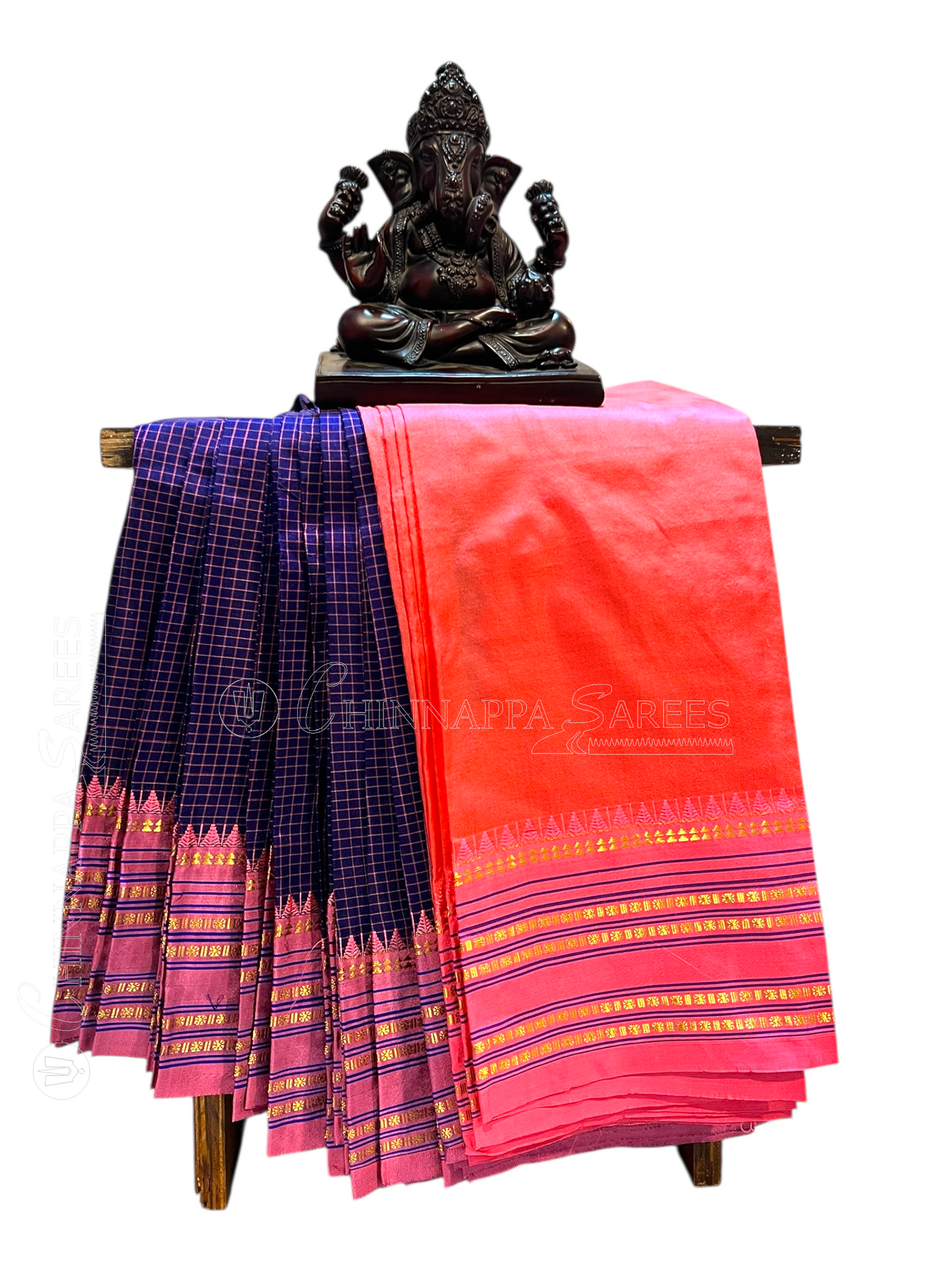 Narayanpet Checks Navy Blue Pure Silk Saree