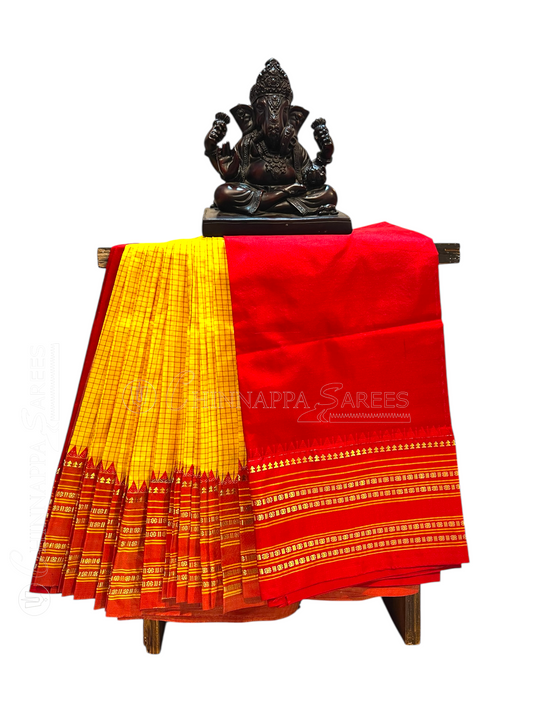 Narayanpet checks Yellow  Pure Silk Saree