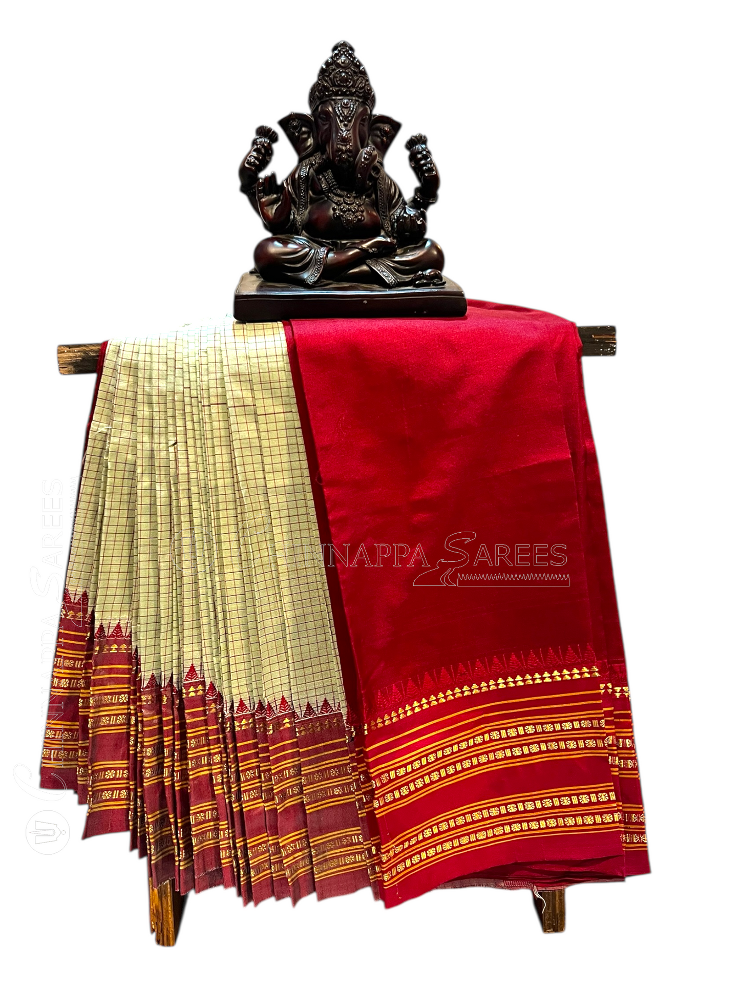 Narayanpet Checks Cream Pure Silk Saree