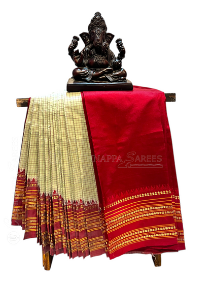 Narayanpet Checks Cream Pure Silk Saree