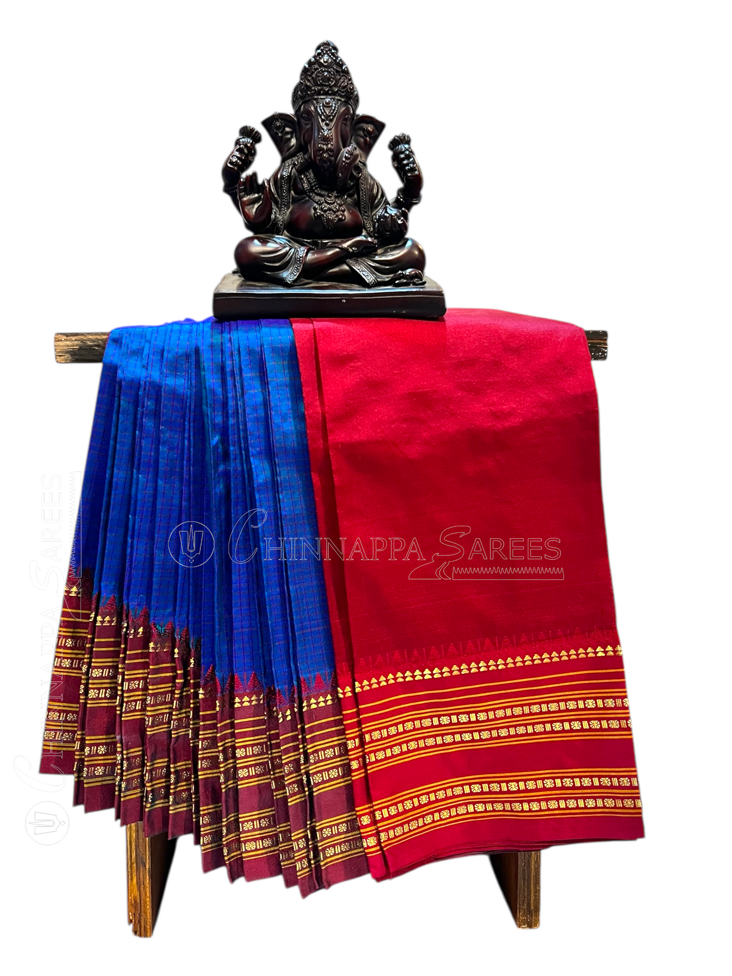 Narayanpet Checks Rama Blue Pure Silk Saree