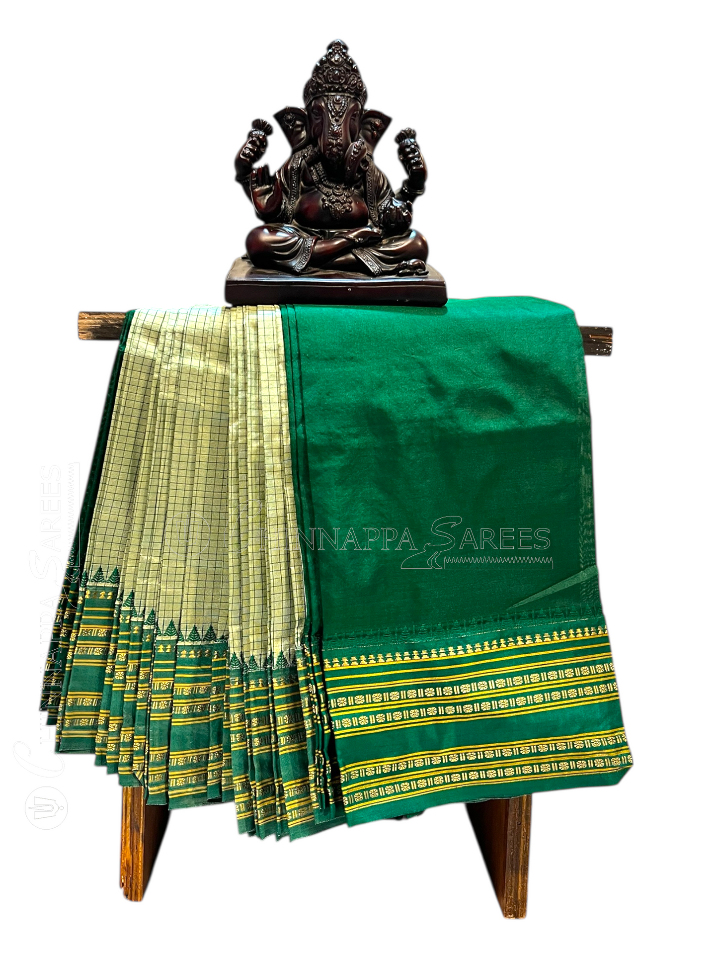 Narayanpet Checks Light Rama Green Pure Silk Saree