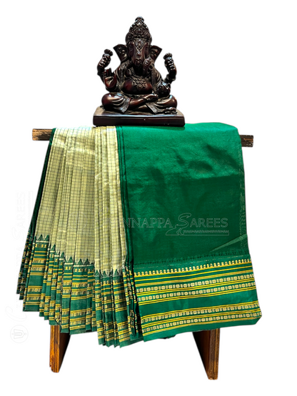 Narayanpet Checks Light Rama Green Pure Silk Saree