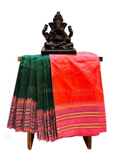 Narayanpet Checks Green Pure Silk Saree