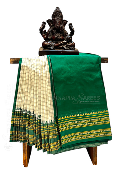 Narayanpet Checks Half White Pure Silk Saree