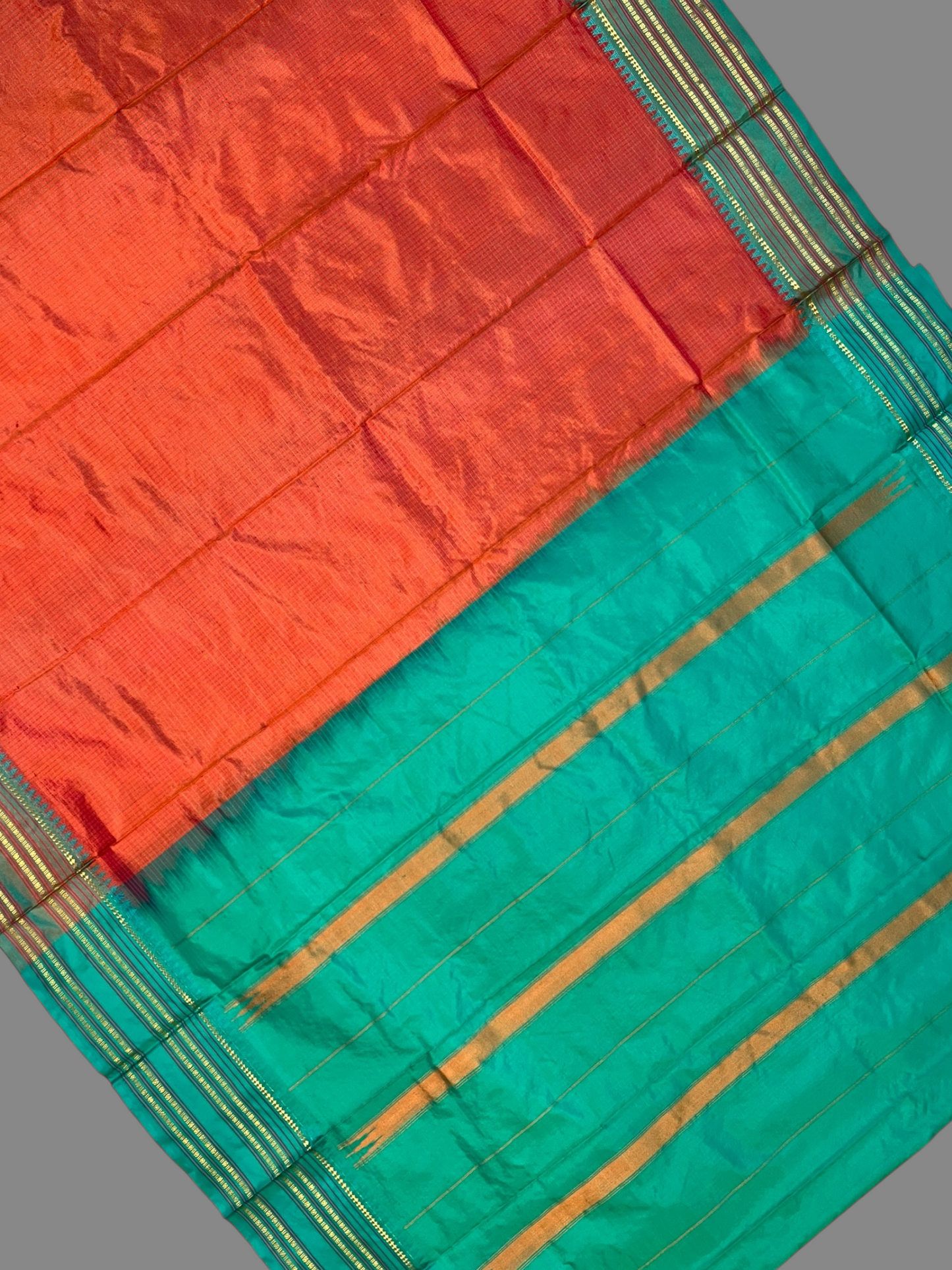 Narayanpet Checks Copper Pure Silk Saree