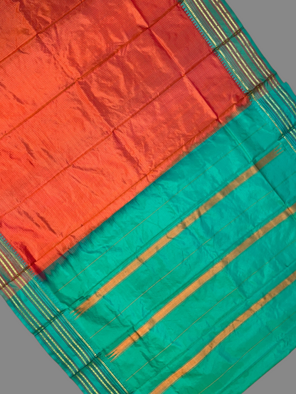 Narayanpet Checks Copper Pure Silk Saree