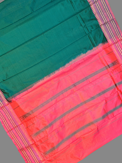 Narayanpet Checks Green Pure Silk Saree