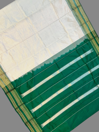 Narayanpet Checks Half White Pure Silk Saree