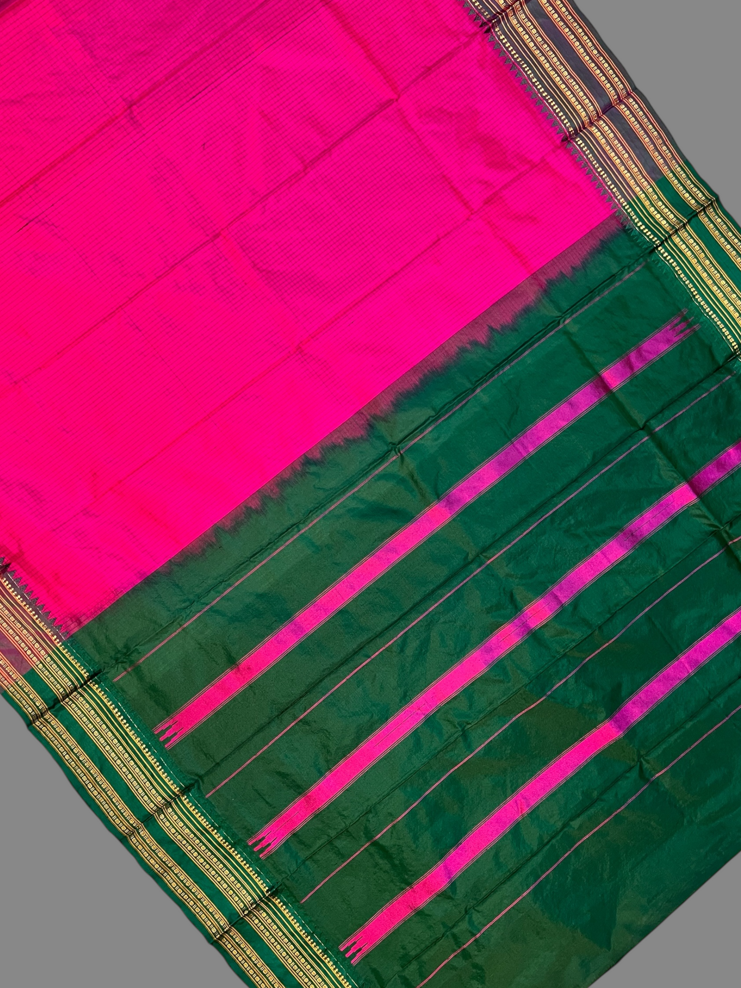 Narayanpet Checks Dark Pink Pure Silk Saree