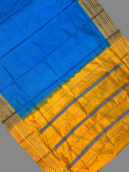 Narayanpet Checks Blue Pure Silk Saree