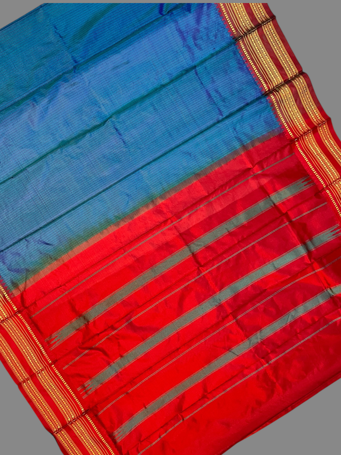 Narayanpet Checks Rama Blue Pure Silk Saree