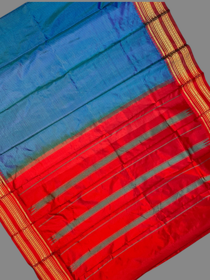 Narayanpet Checks Rama Blue Pure Silk Saree