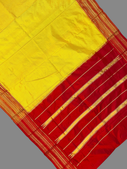 Narayanpet checks Yellow  Pure Silk Saree