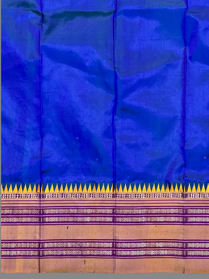 Narayanpet Plain Peacock Blue Pure Silk Saree