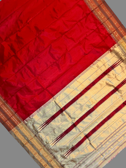 Narayanpet Plain Dark Red colour pure Silk Saree