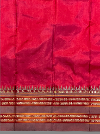 Narayanpet Plain Dark Red colour pure Silk Saree