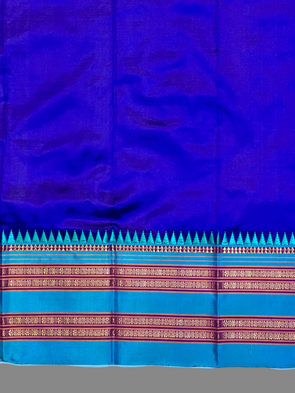 Narayanpet Plain Navy Blue Pure Silk Saree