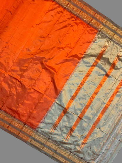 Narayanpet Plain Saffron Orange Colour Pure Silk Saree