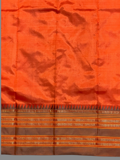 Narayanpet Plain Saffron Orange Colour Pure Silk Saree