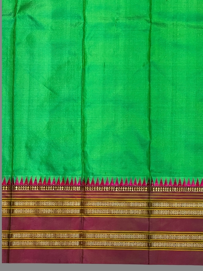 Narayanpet Plain Green colour Pure Silk Saree