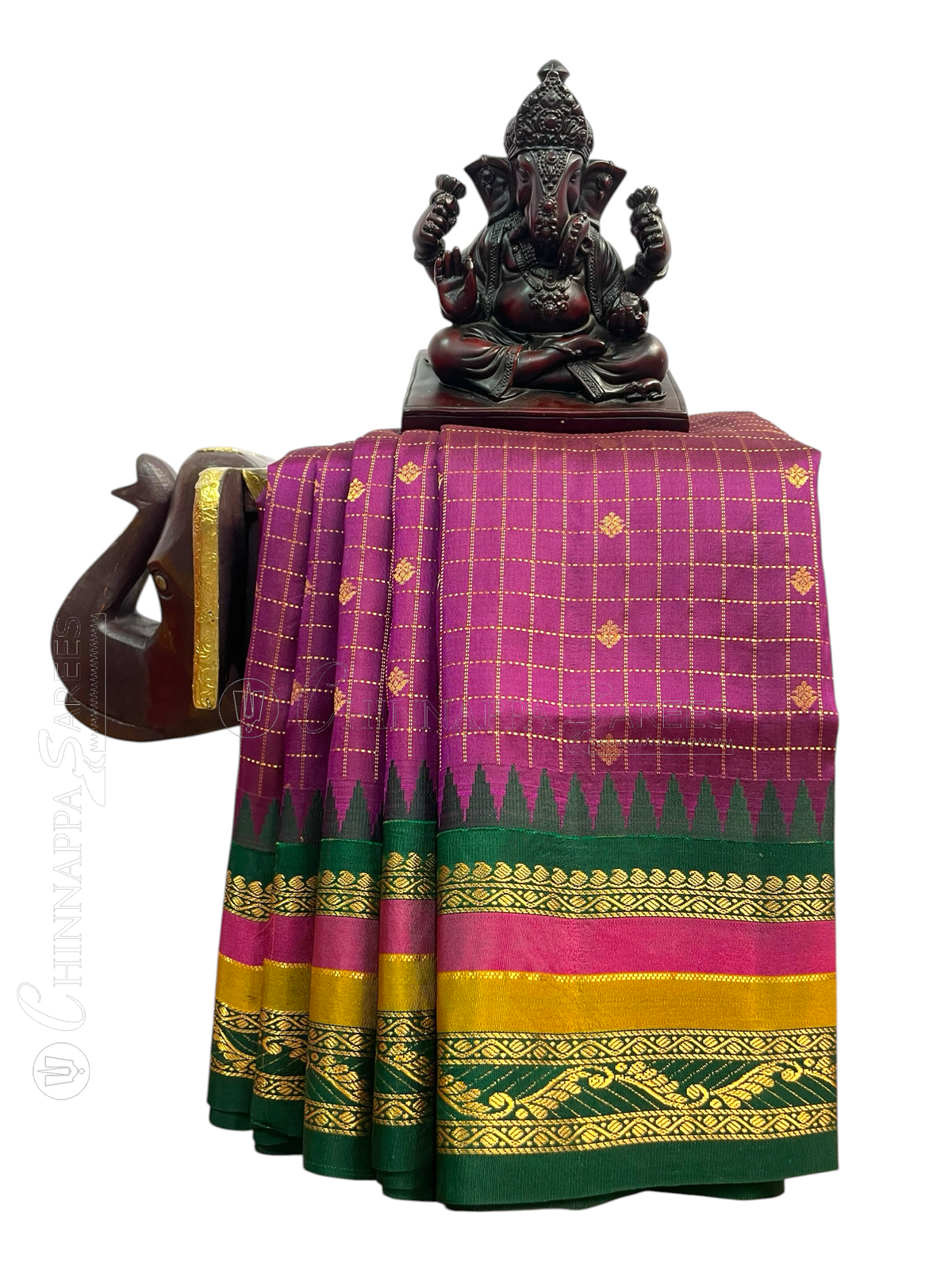 Gap Border Checks Royal Purple Pure Silk Saree