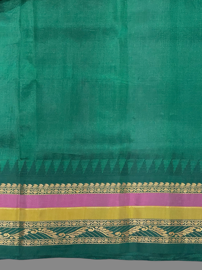 Gap Border Checks Magenta Pink Pure Silk Saree