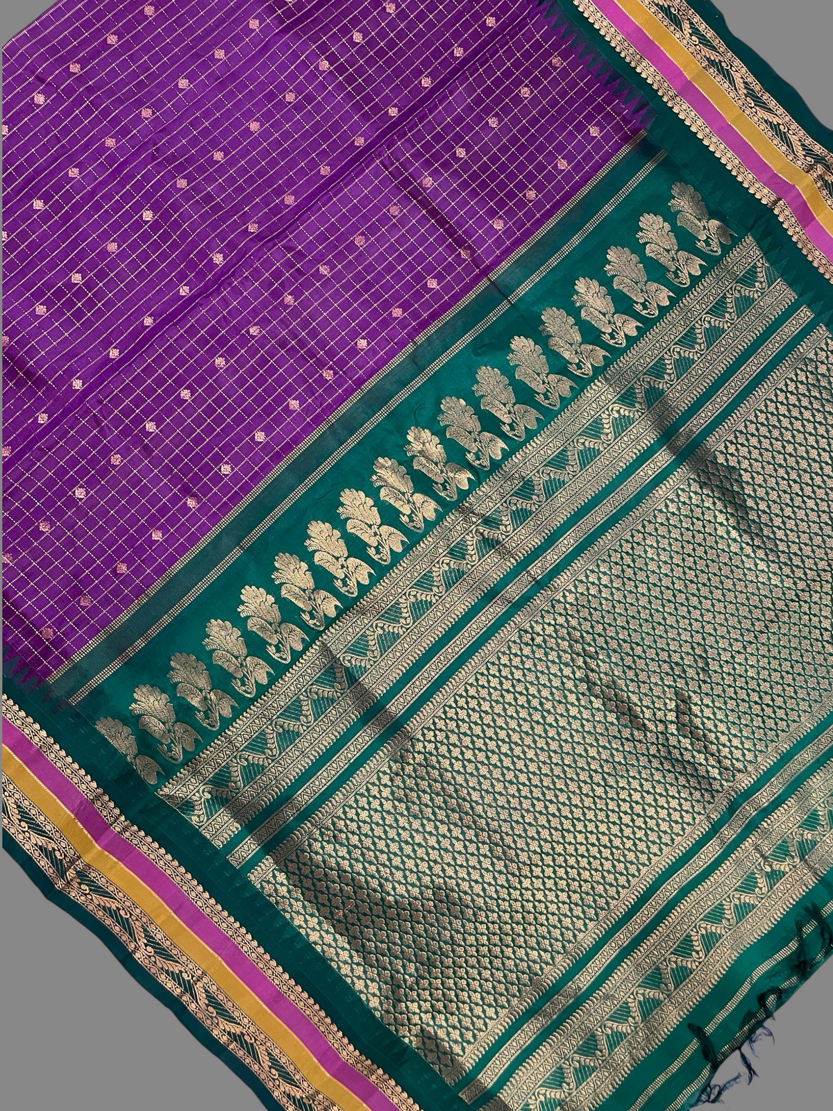Gap Border Checks Royal Purple Pure Silk Saree