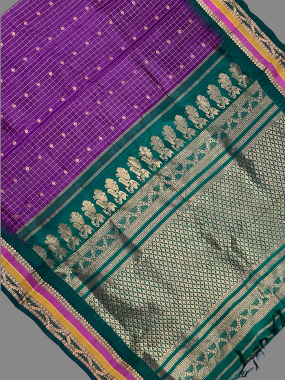 Gap Border Checks Royal Purple Pure Silk Saree