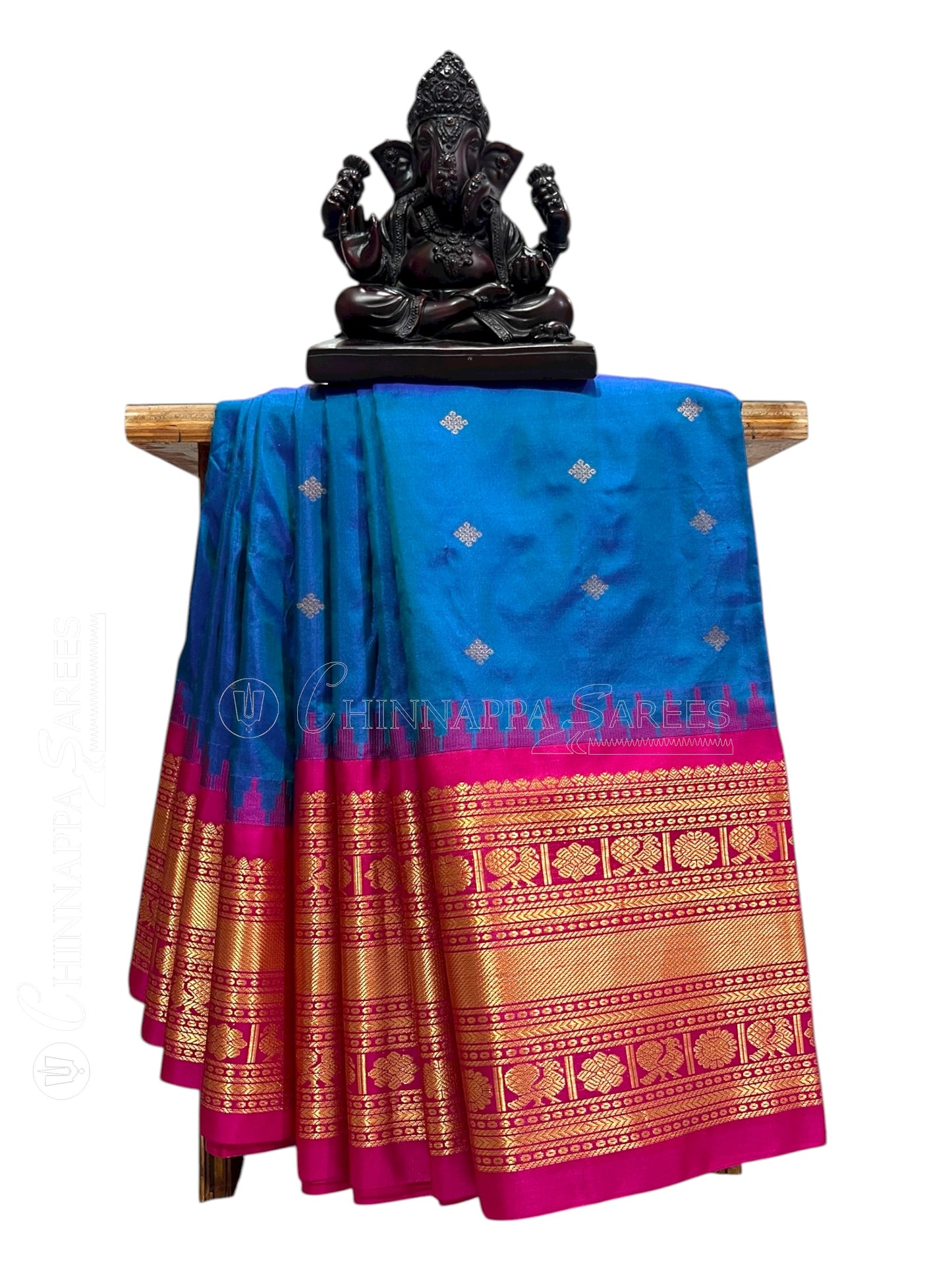 Kanchi Big Border Ananda Blue Pure Silk Saree
