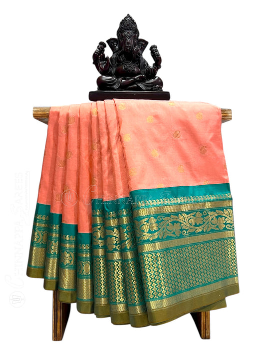 Gadwal Big Border Peach Pure Silk Sarees
