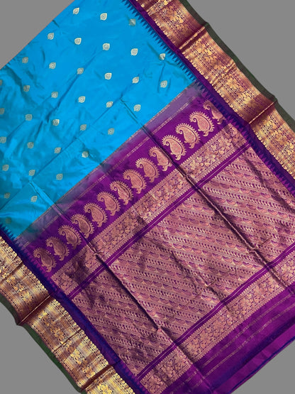 Gadwal Big Border Blue Pure Silk Sarees