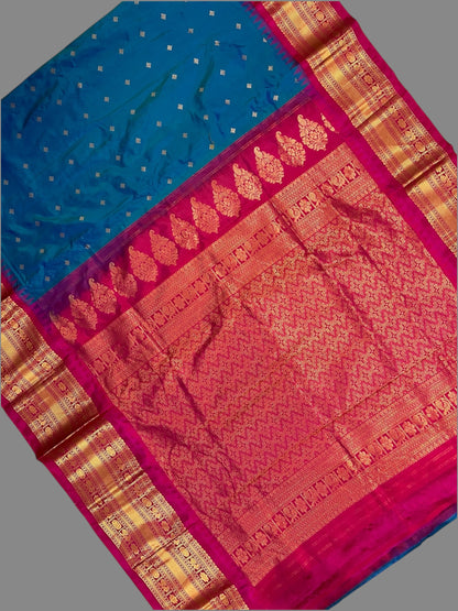 Kanchi Big Border Ananda Blue Pure Silk Saree