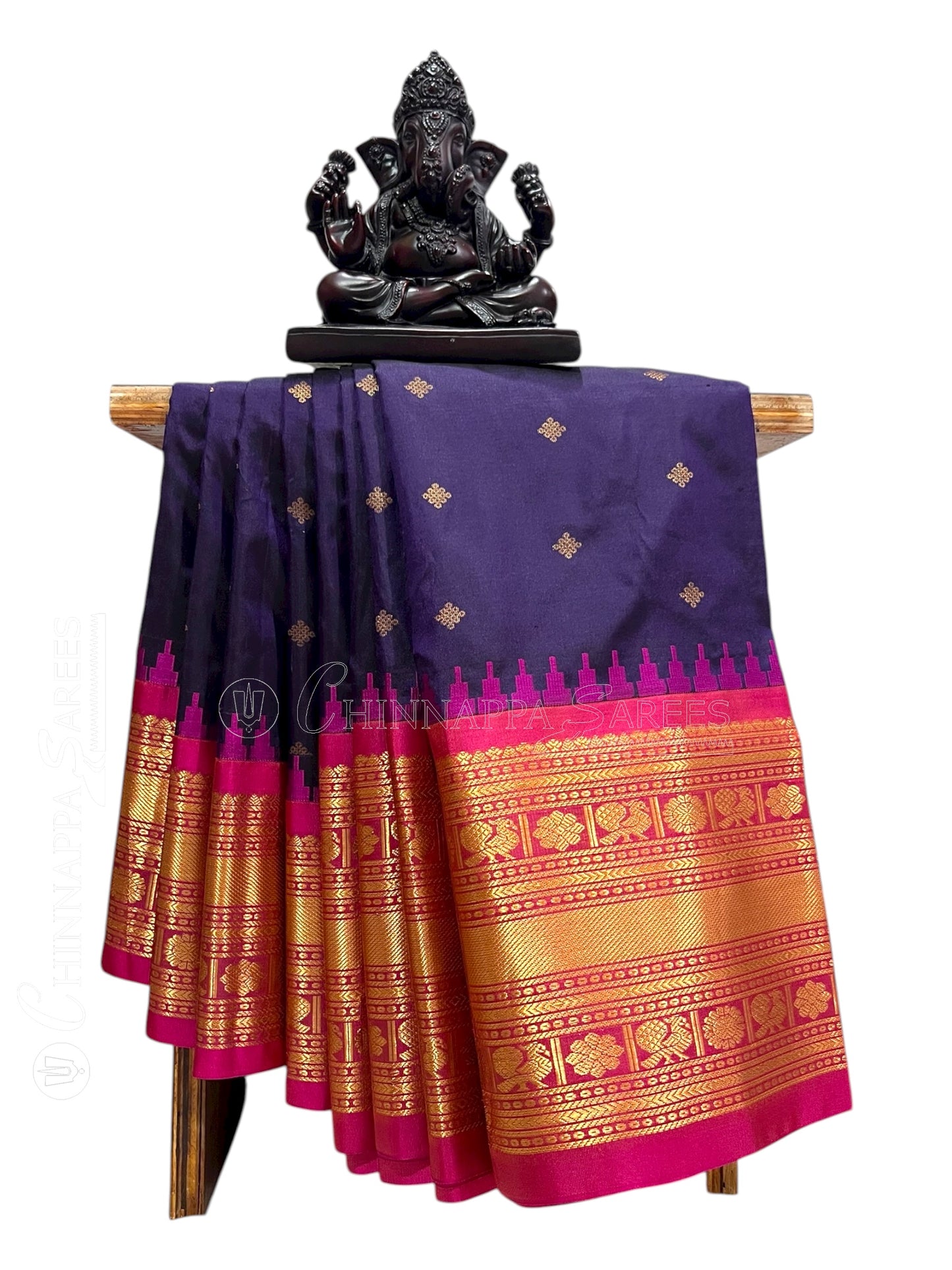 Kanchi Big Border Dark Purple Pure Silk Saree