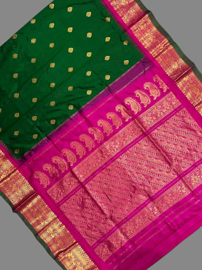 Gadwal Big Border Dark Green Pure Silk Sarees