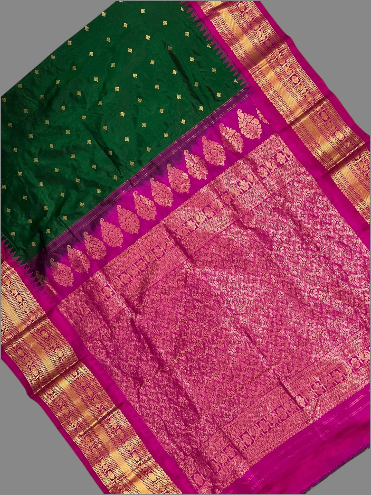 Kanchi Big Border Dark  Green Pure Silk Saree