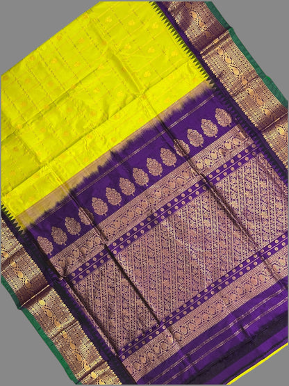 Bridal Big Checks Butta Neon Green Pure Silk Sarees