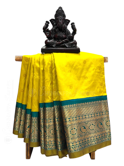 Gadwal Big Border Bright Yellow Pure Silk Sarees