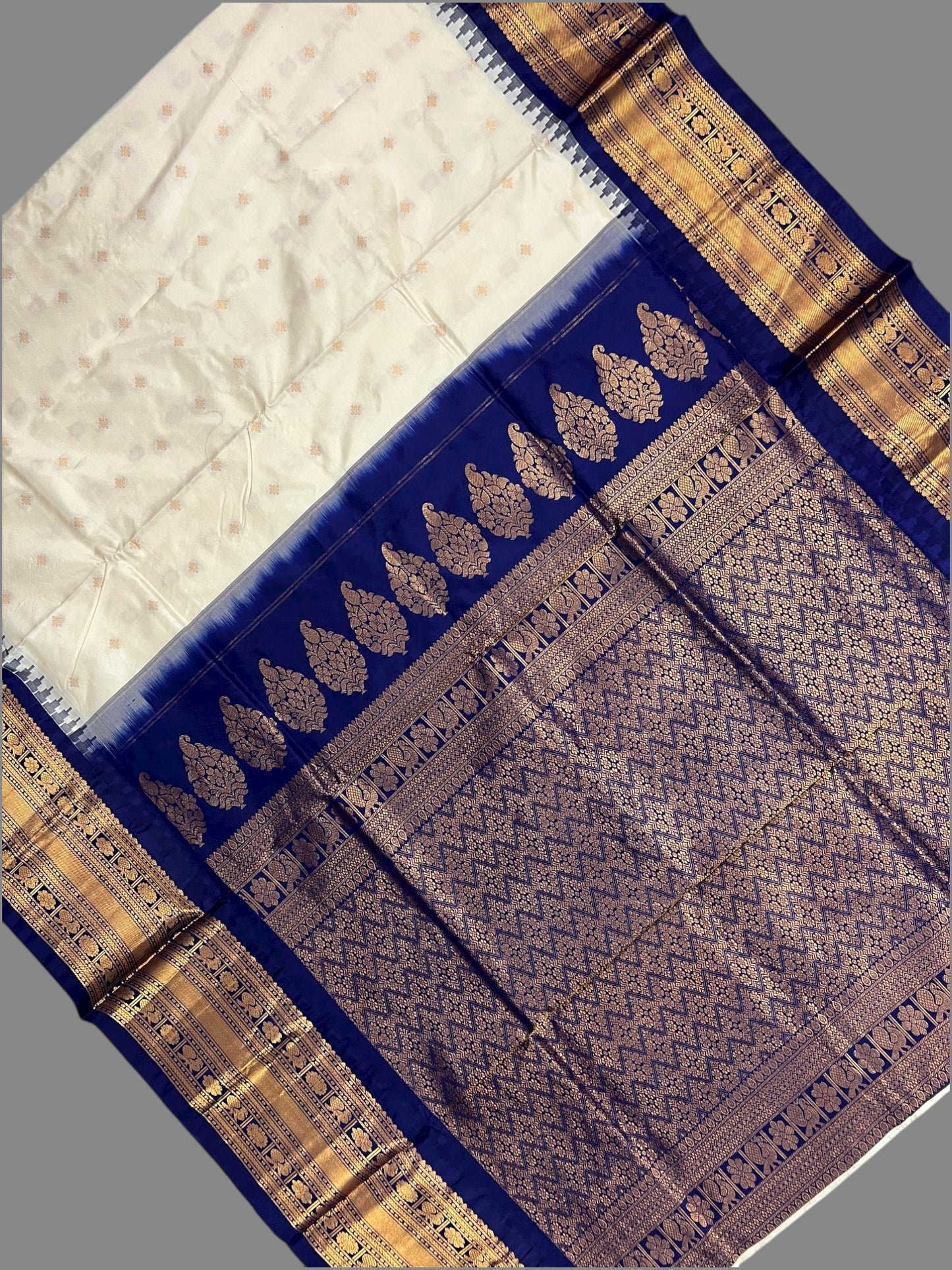 Kanchi Big Border Half White Pure Silk Saree