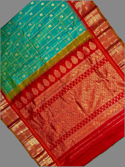 Bridal Big Checks Butta Light Mint Green Pure Silk Sarees