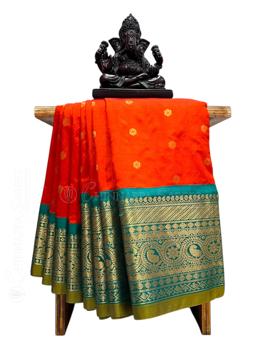 Gadwal Big Border Orange Pure Silk Sarees