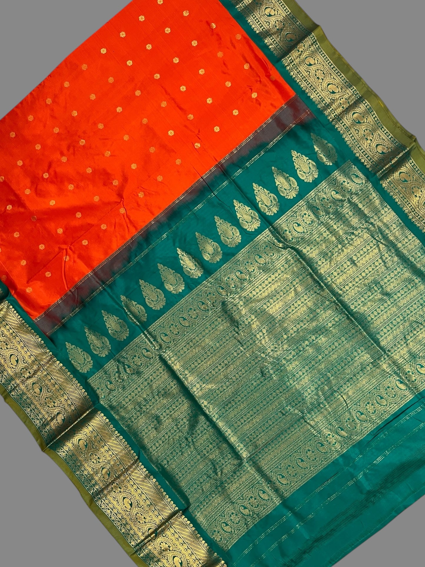 Gadwal Big Border Orange Pure Silk Sarees
