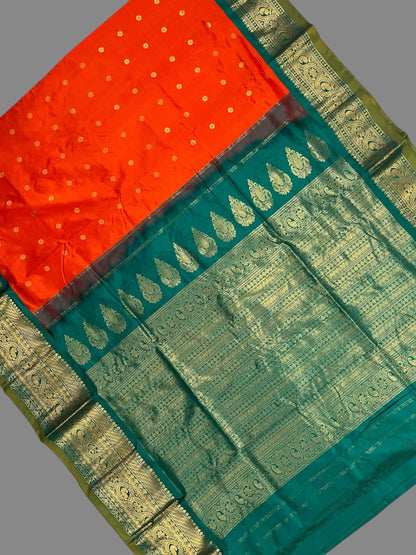 Gadwal Big Border Orange Pure Silk Sarees