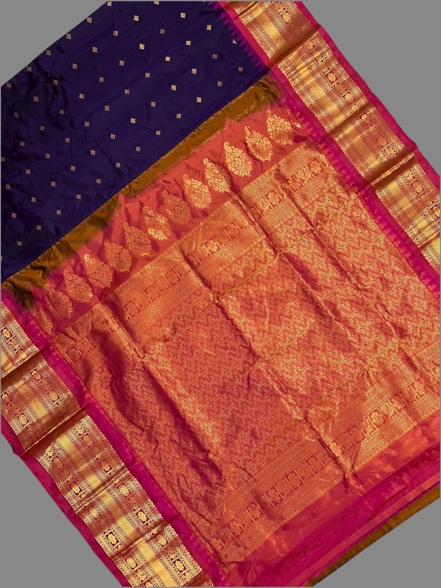 Kanchi Big Border Dark Purple Pure Silk Saree