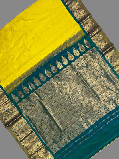 Gadwal Big Border Bright Yellow Pure Silk Sarees