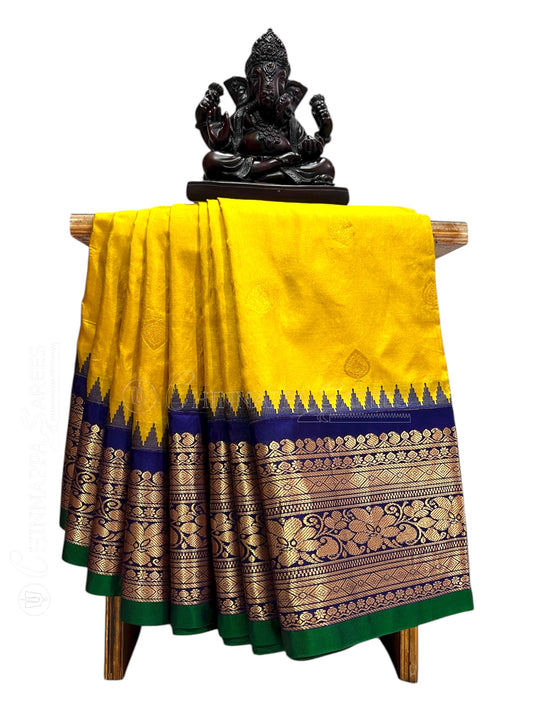 Gadwal Big Border Yellow Pure Silk Sarees