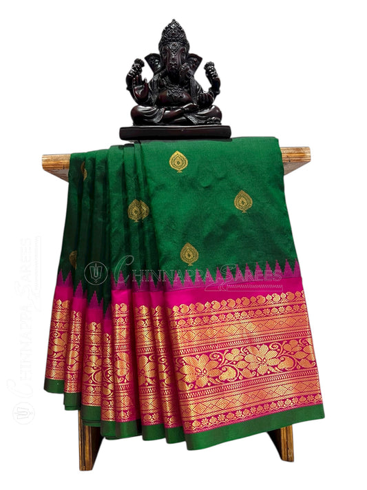 Gadwal Big Border Dark Green Pure Silk Sarees
