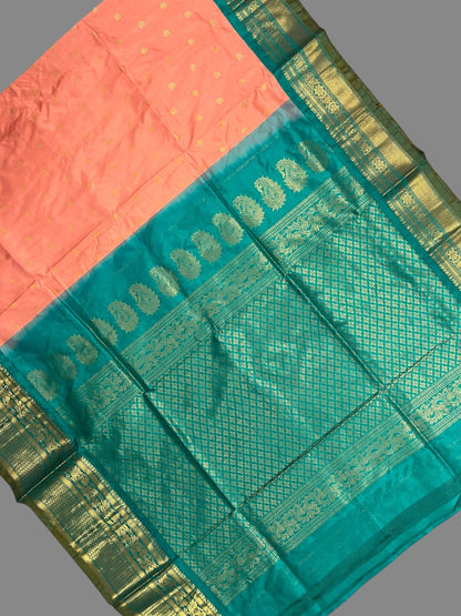 Gadwal Big Border Peach Pure Silk Sarees